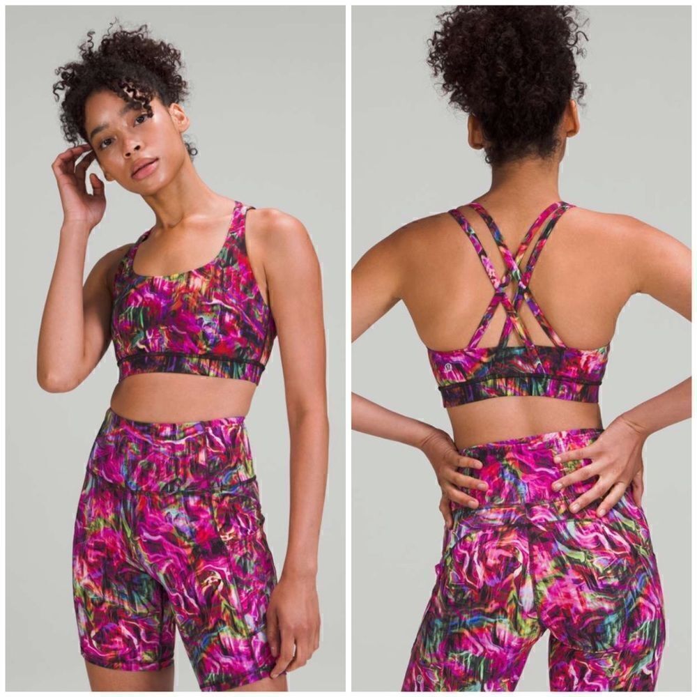LULUEMON Energy Longline Bra in Hyper Flow Pink Multi NWT
